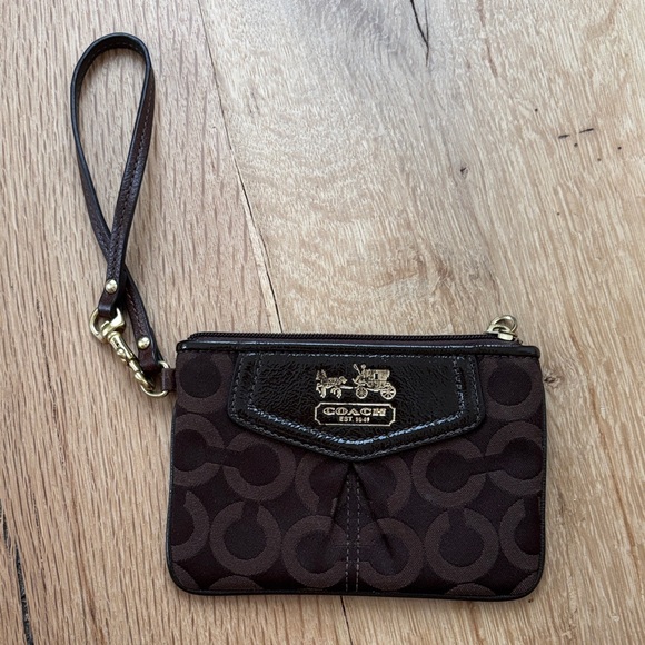 Coach Signature Brown Wristlet - Picture 1 of 4